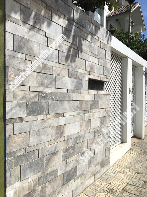 Tường rào ốp đá xám mài láng nhấp nhô #56 - Đá Hoa ốp tường màu xám #56 - Hkm242 -Đá Xám- TƯỜng RÀo- Đá Tự Nhiên Trang Trí Khải Minh