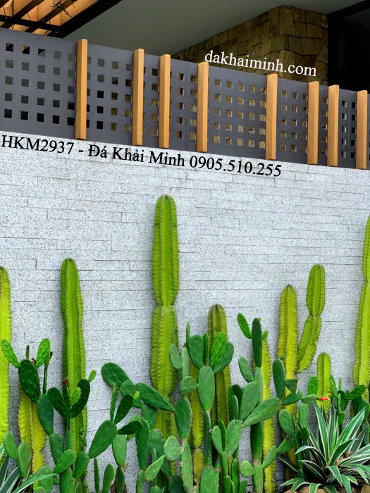 Đá granite trắng mặt khò nhám ốp tường rào Khải Minh StoneArt