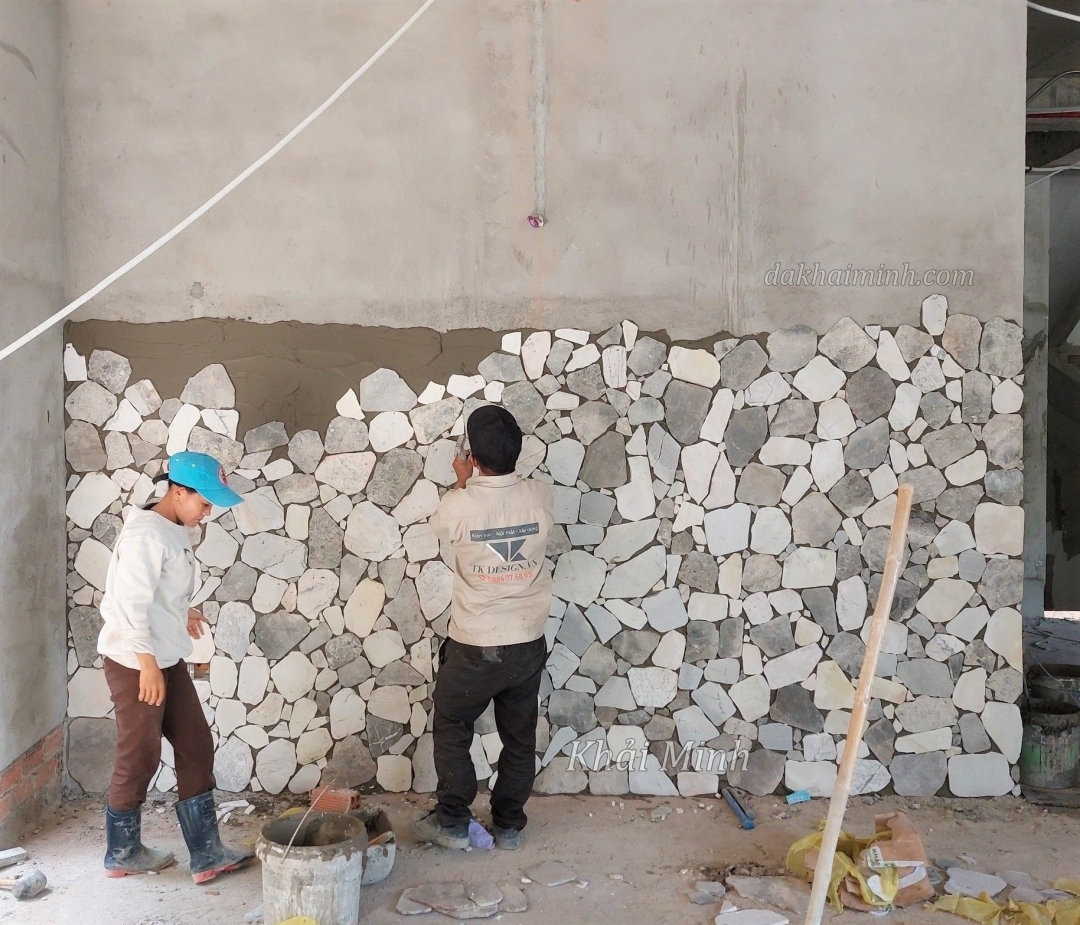 Đá rối phối màu trắng xám ốp tường